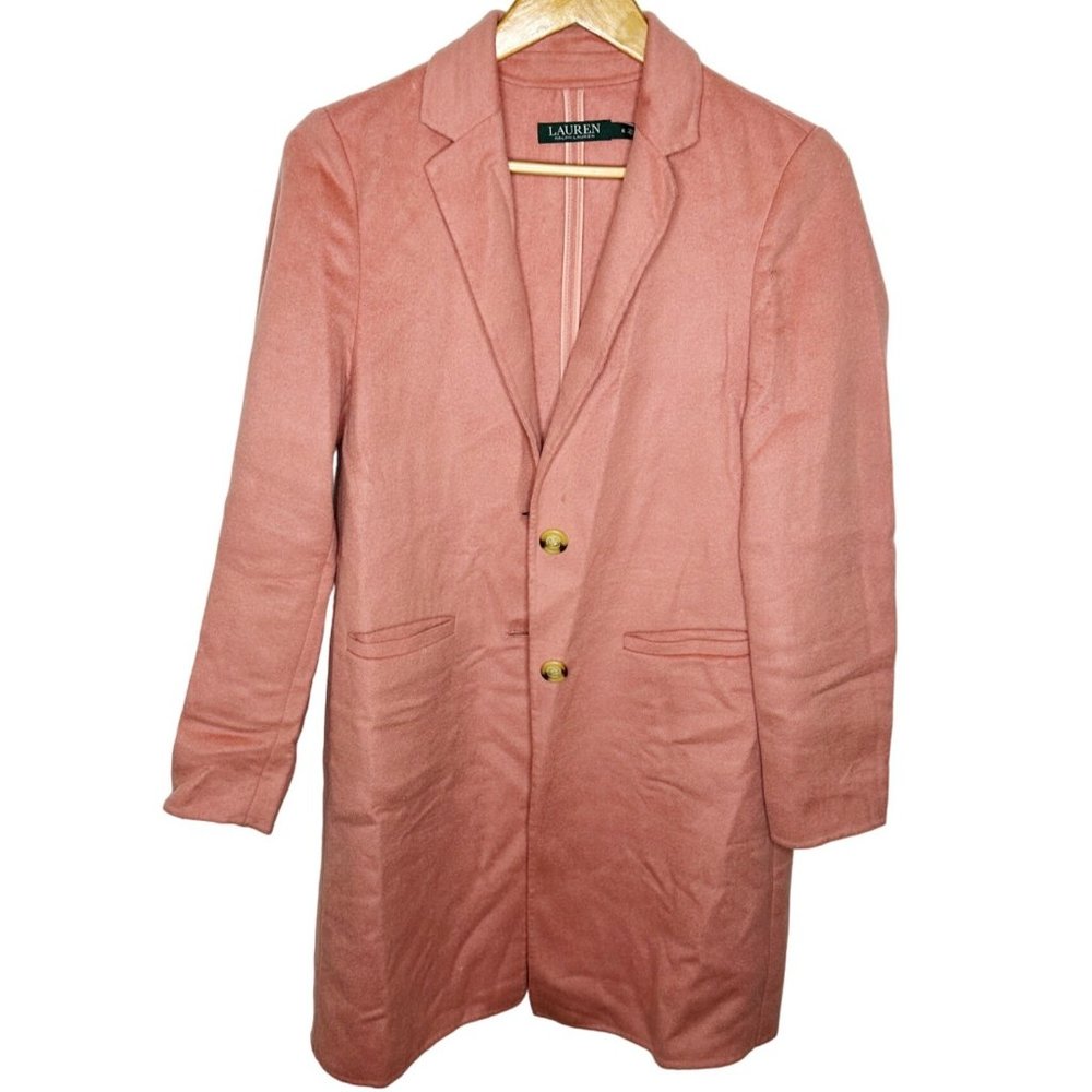 Lauren by Ralph Lauren Women's Small Wool Blend Long 2 Button Rose Pink Jacket - Picture 3 of 13